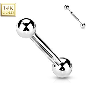 Klassieke Threadless Barbell van 14 Karaats Goud - Witgoud - 1.2 mm - 10 mm - 3 mm