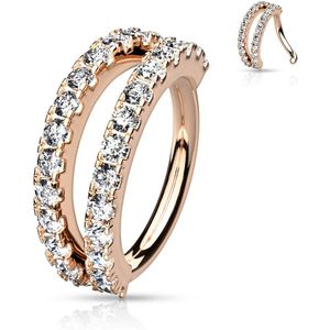 Brass Seamless Ring met dubbele rij Kristallen - Rose Goud - 0.8 mm - 8 mm - Helder