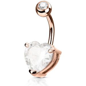 Rosé vergulde navelpiercing met heldere hartvormige diamant - 5 & 10 mm