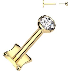 Threadless Titanium Labret met Bezel Kristal en Ruiten basis - Goud - 1 mm - 8 mm