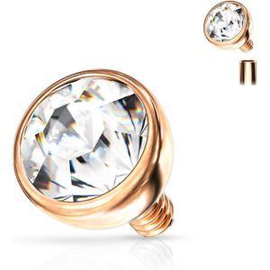 Intern geschroefde piercing top met bezel set kristal - 1.2 mm – Rosé Goud – 2 mm