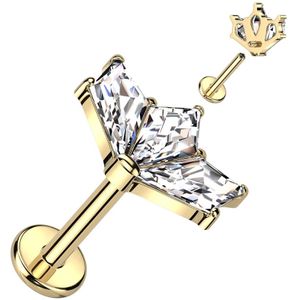Interne Labret van Titanium met Stenen Waaier - Goud