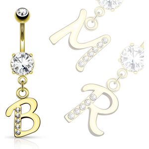 Goud vergulde navelpiercing met letter als hanger - L