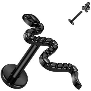 Titanium Labret Stud met Slangen top - Zwart - 8 mm