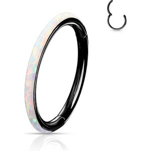 Gekleurde piercing ring met vast segment en opaal buitenzijde - 1.2 mm - 8 mm - Opaal Wit - Zwart Titanium Plating