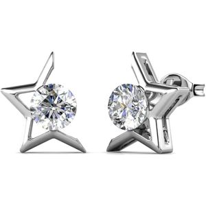 Sterling Zilveren Oorstekers met halve Ster en Swarovski Kristal - Zilver