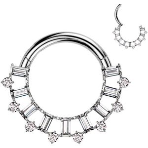 Titanium Segment Ring met Ronde en Baguette Kristalletjes met Open Structuur  - Zilver - 10 mm