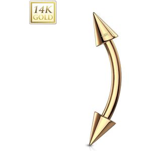 14 Kt. gouden gebogen barbell met spikes - 8 mm