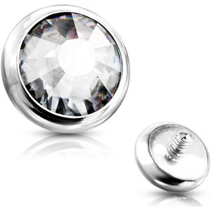 Intern geschroefde piercing disc top met bezel set kristal - 1.6 mm – Helder – 5 mm