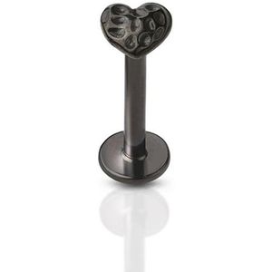Intern Geschroefde Labret Piercing met Hammered Harten top - Zwart - 6 mm