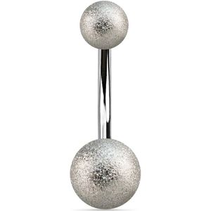 Navelpiercing met zilver glitter balletjes – 12 mm