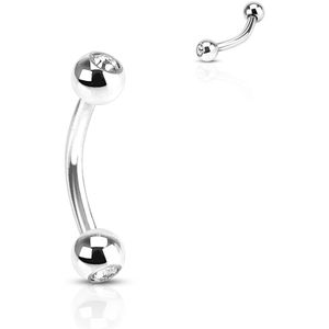 Gebogen Barbell van Titanium met Kristallen Balletjes - 10 mm - 3 mm