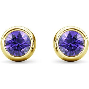 Sterling Zilver Oorknopjes met Ronde Geboortestenen - Goud - Februari