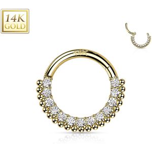 Massief Gouden Segmentring met Kralen en Kristallen Belegde Voorkant