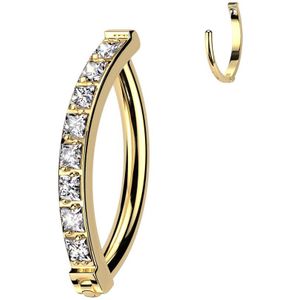 Titanium Navelpiercing met subtiele Kristallen Rij - Goud - Helder