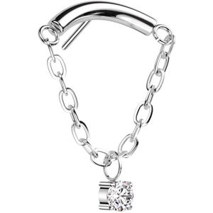 Threadless Titanium Top met gebogen staaf en Ketting met Kristal - Zilver