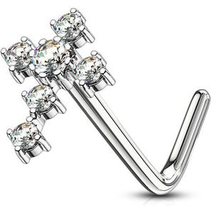 Gekleurde neus stud piercing met gekleurde kristallen kruis – Zilver – Helder