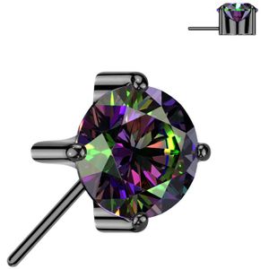 Threadless Titanium Top met naar Voren Gerichte Prong Set Kristal - Zwart - 5 mm - Vitrail (Regenboog)