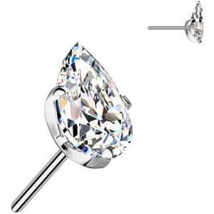 Threadless Titanium Top met Druppelvormigs Prong Set Steentje - Zilver - Helder