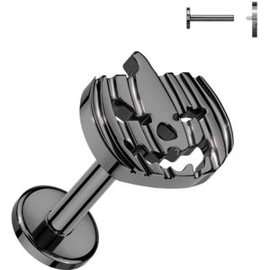 Intern Geschroefde Titanium Labret met Pompoen en Uitgesneden Gezicht - Zwart - 8 mm