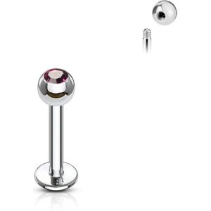 Chirurgisch Stalen Labret met Steentje - 1.2 mm - 10 mm - 3 mm - paars