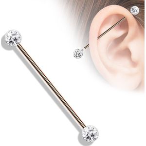 Intern Geschroefde Gekleurde Stalen Industrial Barbell met Gekleurde Epoxy-steentjes Top - Rose Goud - Helder