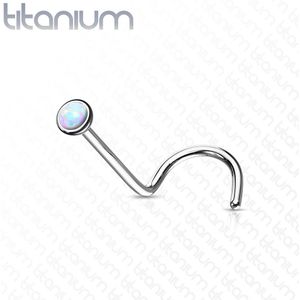Titanium neus screw met gekleurd bezel set opaal steentje
