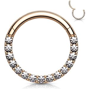 Gekleurde piercing ring met vast segment en kristallen zijde - 1.2 mm - 8 mm - Rosé Goud