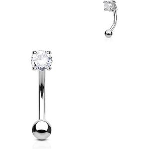 Gebogen barbell met heldere prong set ronde diamant