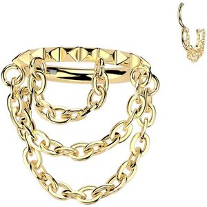 Titanium Segment Ring met Kleine Spikes en Drie Kettinkjes - Goud - 10 mm