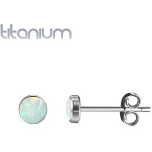 Paar titanium oorbellen met gekleurde opaal steentjes-Wit-5 mm