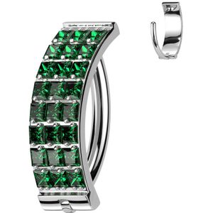 Titanium Navelpiercing met Brede plaat vol met Kristallen - Zilver - Emerald