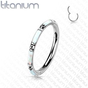 Gekleurde Titanium Segmentring Belegd met Vlakken Opaal Steen - Zilver - 8 mm - Wit