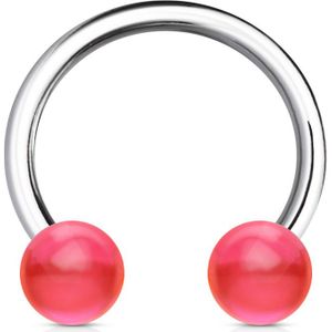 Circular barbell met acryl balletjes - Roze