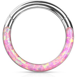 Piercing ring met vast segment en voorkant opaal steen – 1.2 mm – 6 mm – Opaal Roze