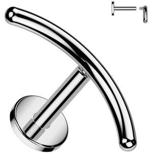 Intern Geschroefde Titanium Labret met Gebogen Cilinder als Top - Zilver - 6 mm