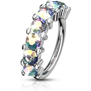 Multifunctionele piercing ring met zeven gekleurde kristallen – 0.8 mm – Zilver – Aurora Borealis