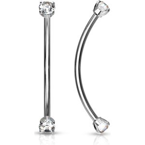 Multifunctionele stalen gebogen barbell piercing versierd met kristallen – Zilver – Helder