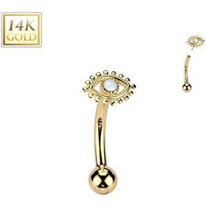 Threadless 14Kt Gouden Gebogen Barbell met Oog en Opaal Steentje - Goud