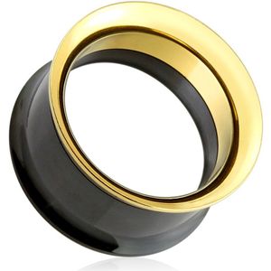 Zwarte screw fit tunnel met gouden rand - 8 mm