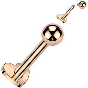 Interne Titanium Labret met Hartvormige basis en Bal top - Rose Goud - 6 mm