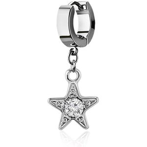 Helix huggie met hangende ster en rond kristal – Helder