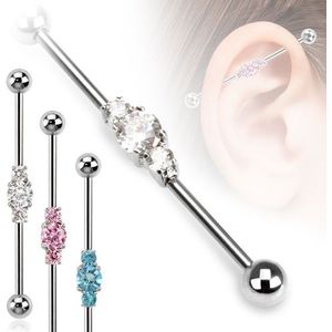 Industrial barbell met drie kristallen - helder