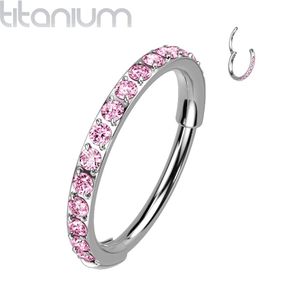 Gekleurde Titanium Segmentring Belegd Met Gekleurde Steentjes - 8 mm - Zilver - Roze