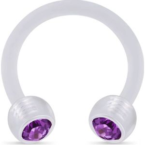 Flexibele bioflex circular barbell met gekleurde kristallen - 1.2 mm - 8 mm – 4 mm – Paars