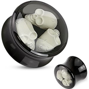 Zwarte saddle fit plug met binnenin drie doodshoofden - 20 mm