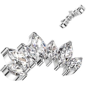 Interne gebogen top van Titanium met 7 Markies kristallen - Zilver