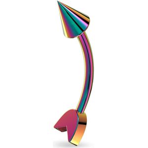 Curved Barbell in de vorm van een Pijl - Regenboog - 10 mm