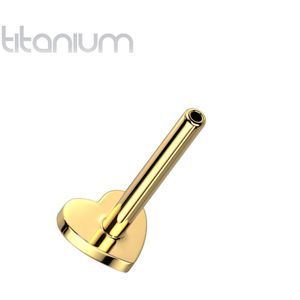 Gekleurd Massief Titanium Threadless Labret Staafje met Platte Hart Achterkant - 1.0 mm - 7 mm - Goud