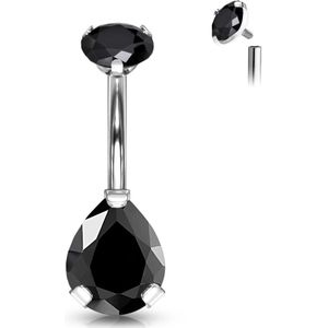 Titanium Intern Geschroefde navelpiercing met kristallen in prong setting - Zwart